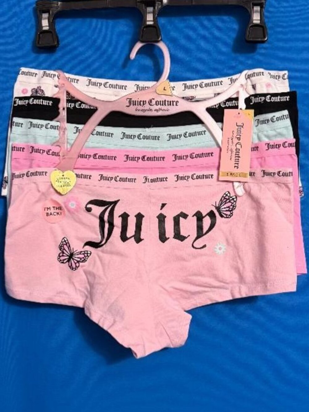 NEW / NWT JUICY COUTURE 5 PACK BOYSHORT TAG FREE UNDERWEAR / UNDIES / PANTIES L